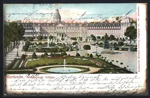 AK Karlsruhe, Grossherzogl. Schloss mit Schlossgarten
