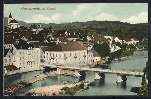 AK Gernsbach, Ortspartie an der Brücke über die Murg