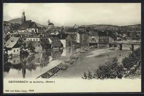 AK Gernsbach im Murgtal, Ortsansicht mit Fluss
