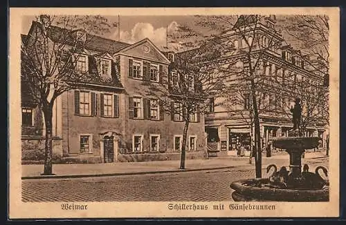 AK Weimar / Thüringen, Schillerhaus mit Gänsebrunnen