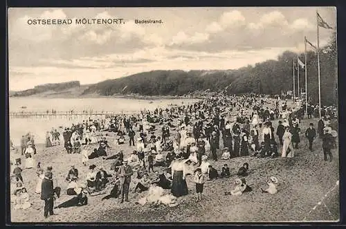 AK Möltenort /Ostsee, Badestrand mit Sommerfrischlern