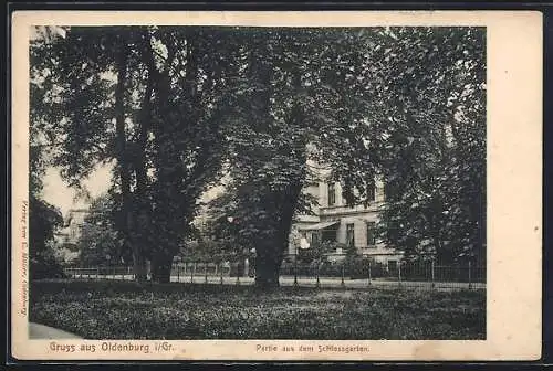 AK Oldenburg i. Gr., Partie aus dem Schlossgarten