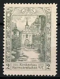 Reklamemarke Herrnskretschen, Kirchenbau, Kirche im Hintergrund