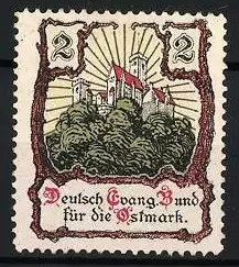 Reklamemarke Deutsch Evang. Bund, Burg auf Hügel, Strahlenkranz