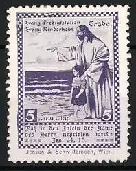 Reklamemarke Grado, Evang. Kinderheim, Jesus am Meer