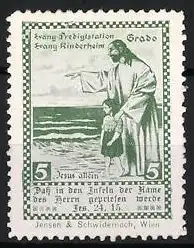 Reklamemarke Grado, evangelisches Kinderheim, Jesus mit Kind am Meer