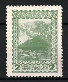 Reklamemarke Ramsau, Verein A. Luther Sippe in der Ostmark, Landschaft mit Berg