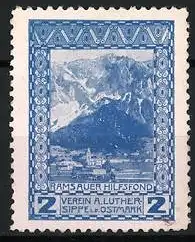 Reklamemarke Ramsauer Hilfsfond, Verein A. Luther Sippe l. Ostmark, Berglandschaft