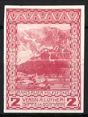 Reklamemarke Ramsau, Ramsauer Hilfsfond, Landschaft mit Bergen