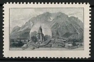 Reklamemarke Partenkirchen, St. Anton, Kirche vor Gebirge