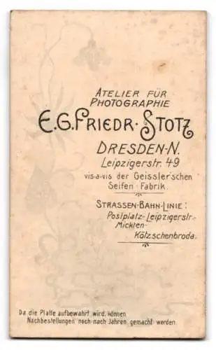 Fotografie E.G. Friedr. Stotz, Dresden, Leipzigerstr. 49, Porträt einer Frau