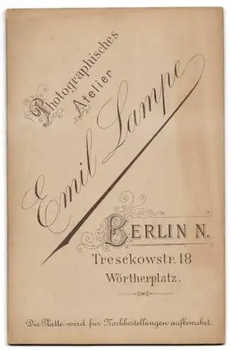 Fotografie Emil Lampe, Berlin, Tresckowstr. 18, Kleinkind auf gepolstertem Sessel