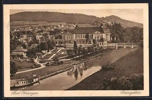 AK Bad Kissingen, Rosengarten, Fluss mit Schiff