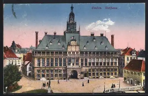 AK Emden, Rathaus mit Marktplatz