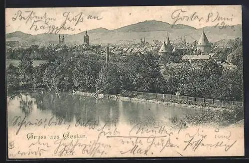 AK Goslar, Flusspartie mit Stadtblick