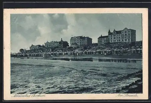 AK Borkum, Blick auf Strand und Hotels