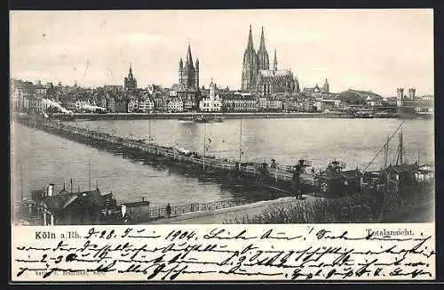 AK Köln a. Rh., Totalansicht, im Vordergrund die Pontonbrücke