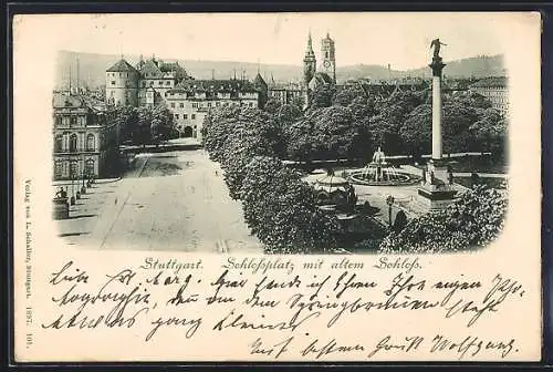 AK Stuttgart, Schlossplatz mit altem Schloss