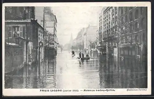 AK Paris, avenue Ledru-Rollin, Hochwasser, Boote