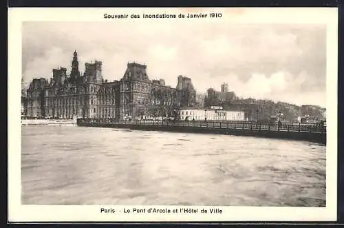 AK Paris, Inondations de Janvier 1910, Le Pont d`Arcole et l`Hôtel de Ville