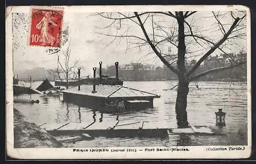 AK Paris, Pont Saint-Nicolas, Hochwasser 1910