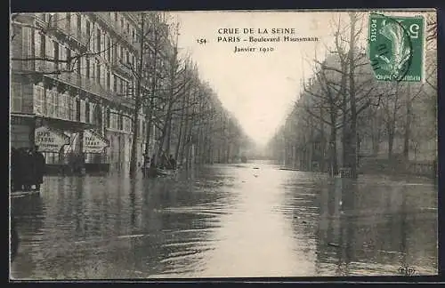 AK Crue de la Seine (29 Janvier 1910) - Paris -Boulevard Haussmann, Hochwasser