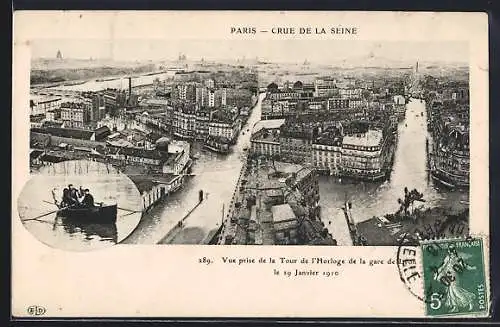 AK Paris, La Grande Crue de la Seine, Janvier 1910, Vue prise de la Tour de l`Horloge de la gare de Lyon