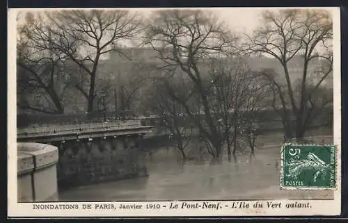 AK Paris, Inondations de Janvier 1910, Le Pont-Nenf, L`Ile du Vert galant