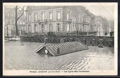 AK Paris, Inondations de Janvier 1910, La ligne des Invalides