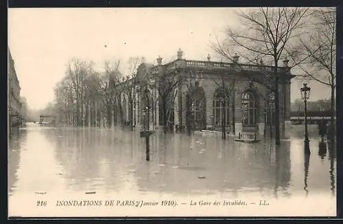 AK Paris, Inondations de Janvier 1910, La Gare des Invalides, Hochwasser