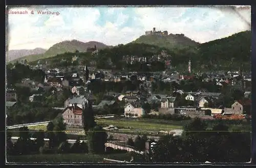 AK Eisenach, die Wartburg, Blick über den Ort zur Burg