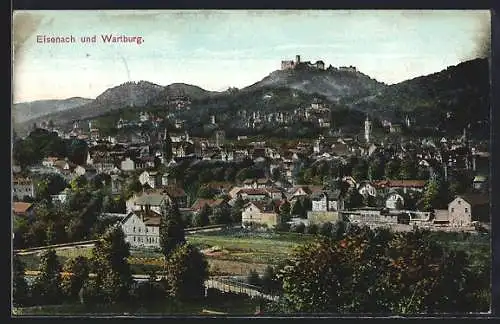 AK Eisenach, die Wartburg, Stadttotalöe mit der Burg