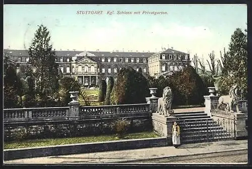 AK Stuttgart, Königliches Schloss mit Privatgarten