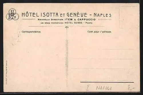 AK Napoli, Hotel Isotta & Geneve mit Strassenbahnen