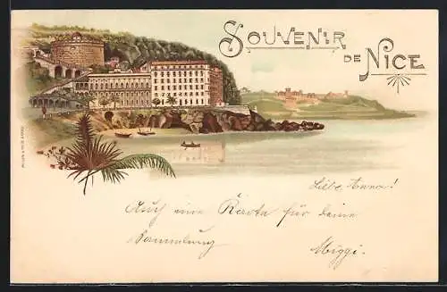 Lithographie Nice, Panoramablick auf einen Teil der Stadt