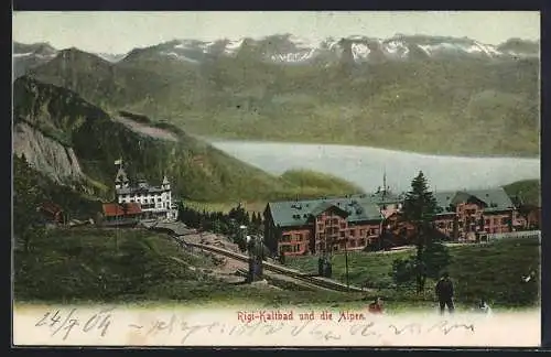 AK Rigi-Kaltbad, Blick zum Ort und zu den Alpen