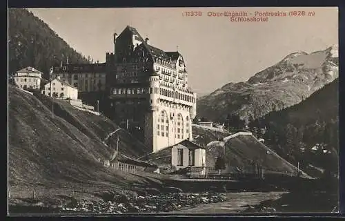 AK Pontresina /Ober-Engadin, Schlosshotel mit Berglandschaft