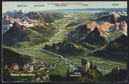 AK Landkarte Ragaz Rheintal-Bodensee und Umgebung, mit Bergen