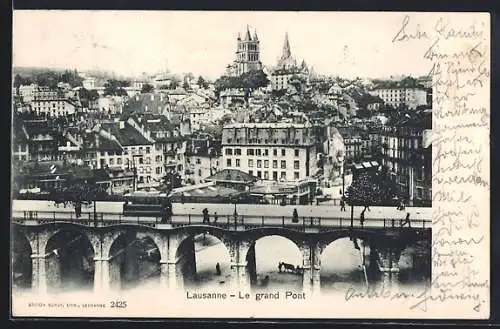 AK Lausanne, le grand Pont, Strassenbahn auf einer Brücke