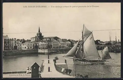 AK Les Sables-d`Olonne, Une chaloupe sortant du port et panorama de la Chaume