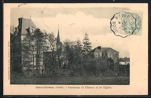 AK Sainte-Hermine, Panorama du Château et de l`Église