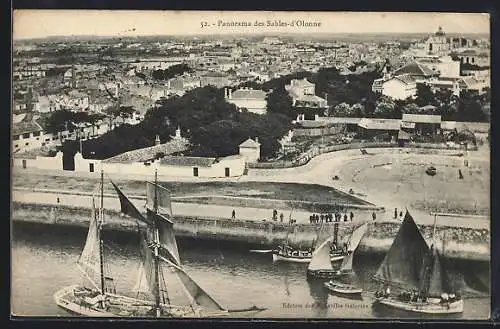 AK Les Sables-d`Olonne, Panorama avec voiliers sur le quai