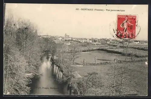 AK Montaigu, Vue panoramique de la rivière et des champs environnants