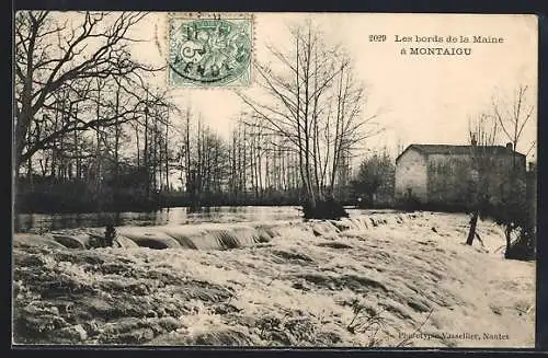 AK Montaigu, Les bords de la Maine avec maison et arbres en hiver