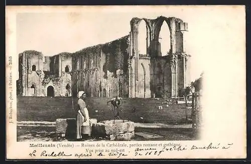 AK Maillezais, Ruines de la Cathédrale, parties romane et gothique, vue prise au sud-est