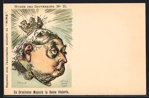 Künstler-AK Karikatur von Queen Victoria von England mit Krone