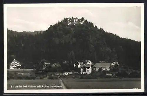 AK St. Andrä bei Villach, Ortsansicht mit Ruine Landskron