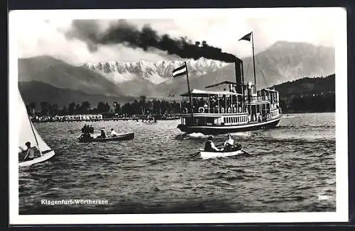 AK Klagenfurt a. Wörthersee, Dampfer und Boote auf dem See