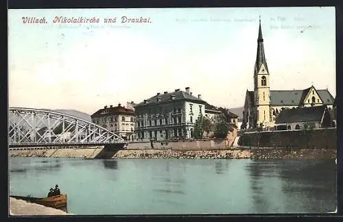 AK Villach, Nikolaikirche und Draukai