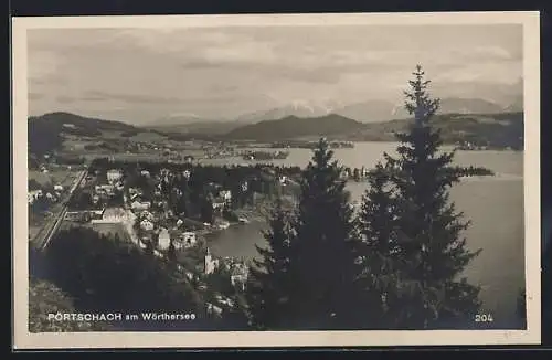 AK Pörtschach am Wörthersee, Panorama von einen Berg aus